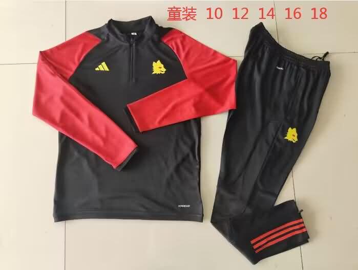 Kids AAA Quality AS Roma 23/24 Black Soccer Tracksuit