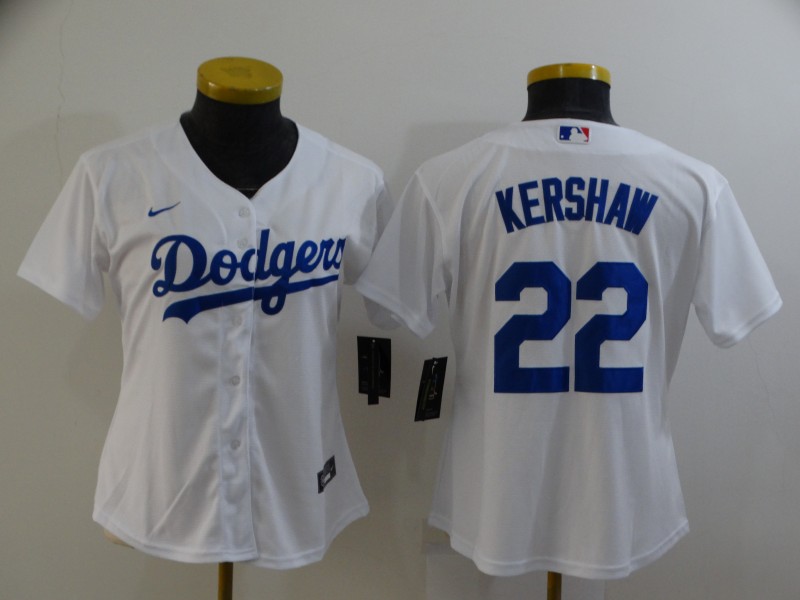 Los Angeles Dodgers White #22 KERSHAW Women MLB Jersey