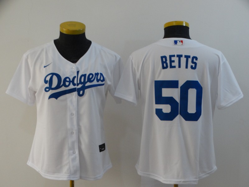 Los Angeles Dodgers #50 BETTS White Women MLB Jersey