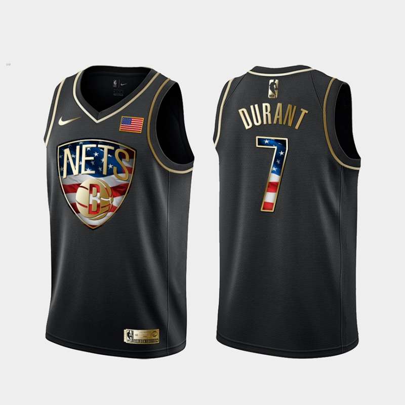 Brooklyn Nets Black Gold #7 DURANT Basketball Jersey (Stitched)