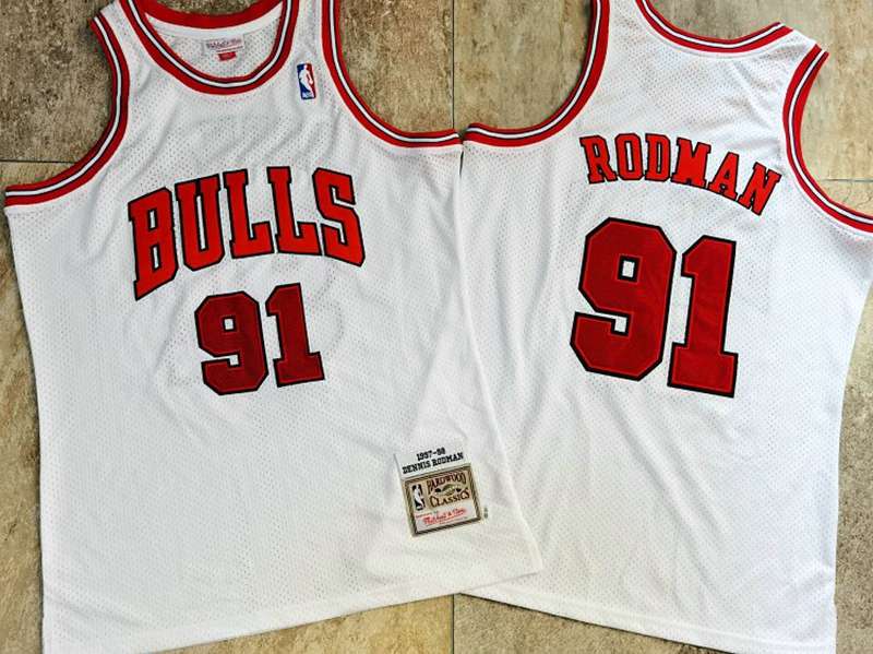 Chicago Bulls 1997/98 White #91 RODMAN Classics Basketball Jersey (Closely Stitched)