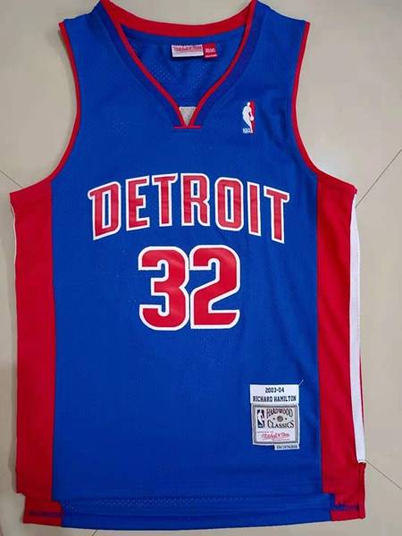 Detroit Pistons 2003/04 Blue #32 HAMILTON Classics Basketball Jersey (Stitched)