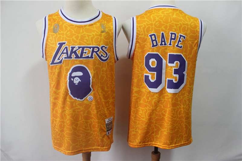 Los Angeles Lakers 2018/19 Yellow #93 BAPE Classics Basketball Jersey (Stitched)