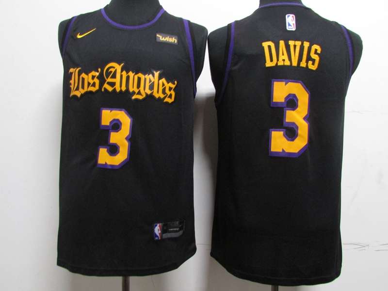 Los Angeles Lakers Black #3 DAVIS Basketball Jersey (Stitched)