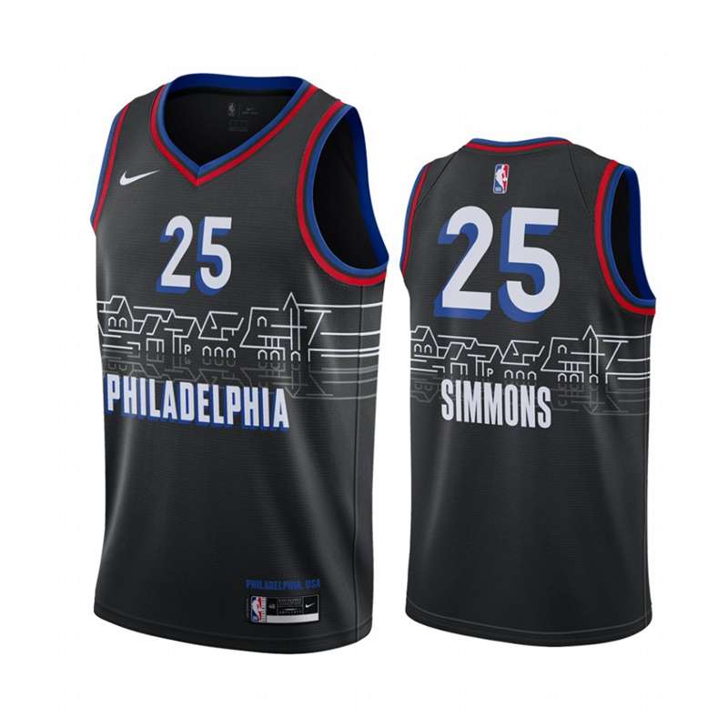 Philadelphia 76ers 20/21 Black #25 SIMMONS City Basketball Jersey (Stitched)