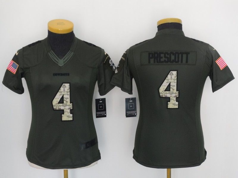 Dallas Cowboys #4 PRESCOTT Olive Salute To Service Women NFL Jersey 05