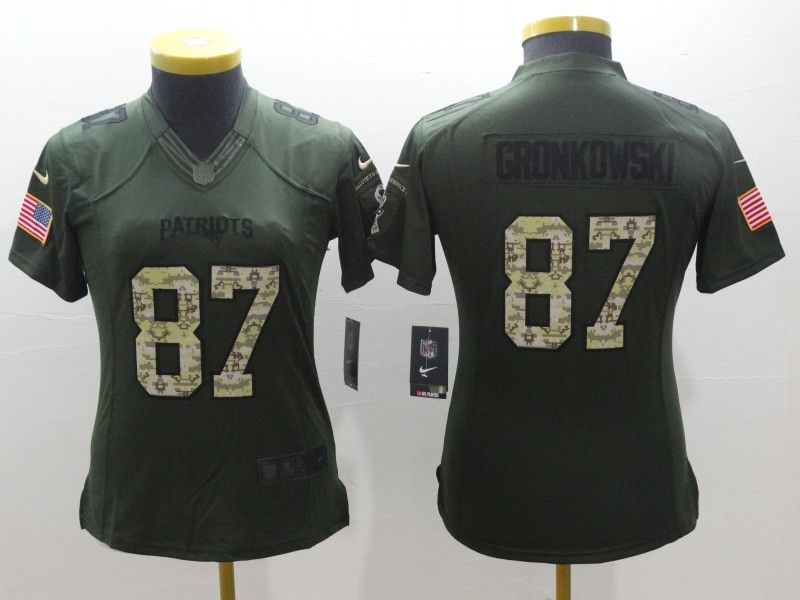 New England Patriots #87 GRONKOWSKI Olive Salute To Service Women NFL Jersey 03