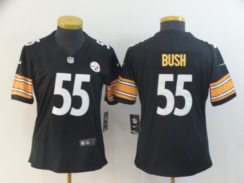 Pittsburgh Steelers #55 BUSH Black Women NFL Jersey 02