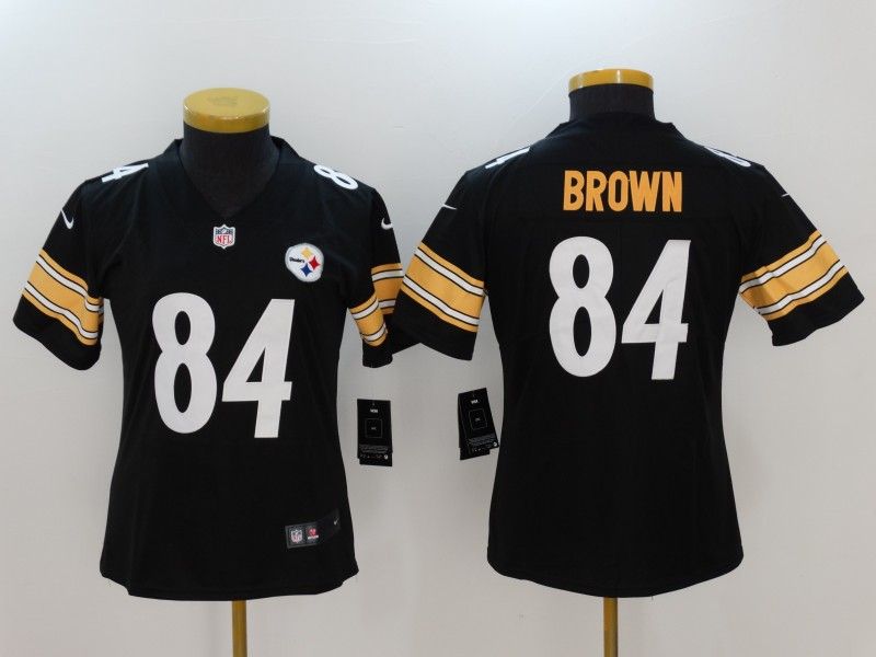 Pittsburgh Steelers #84 BROWN Black Women NFL Jersey 02