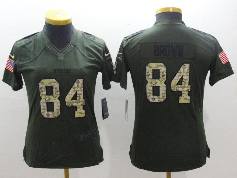 Pittsburgh Steelers #84 BROWN Olive Salute To Service Women NFL Jersey 04