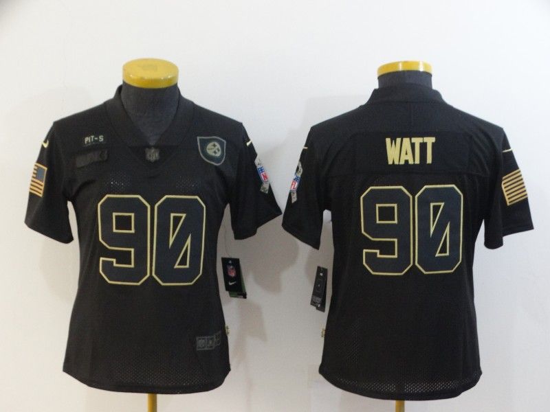 Pittsburgh Steelers #90 WATT Black Gold Salute To Service Women NFL Jersey