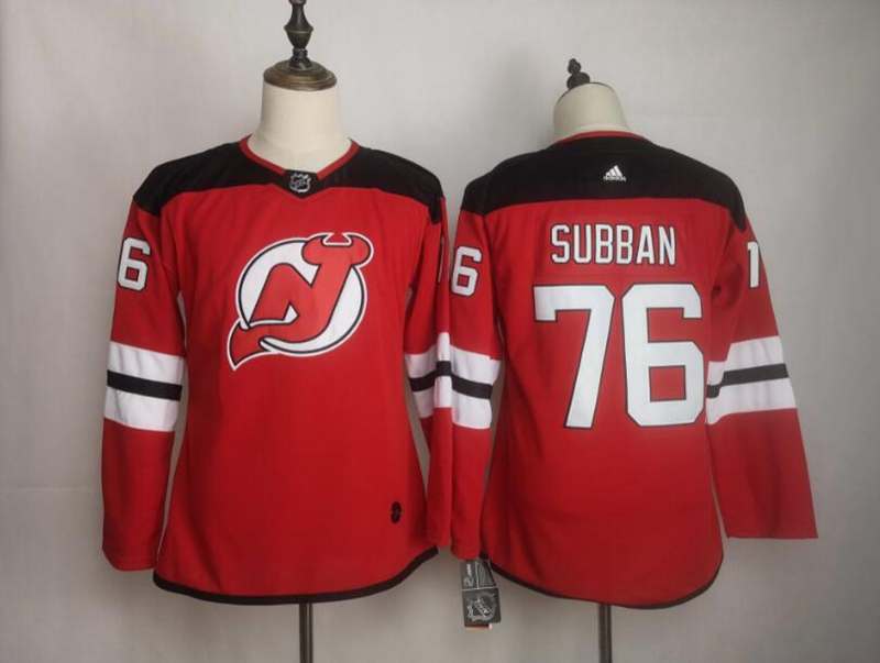 New Jersey Devils #76 SUBBAN Red Women NHL Jersey