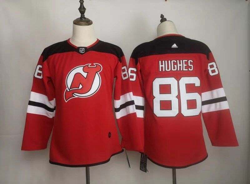New Jersey Devils #86 HUGHES Red Women NHL Jersey