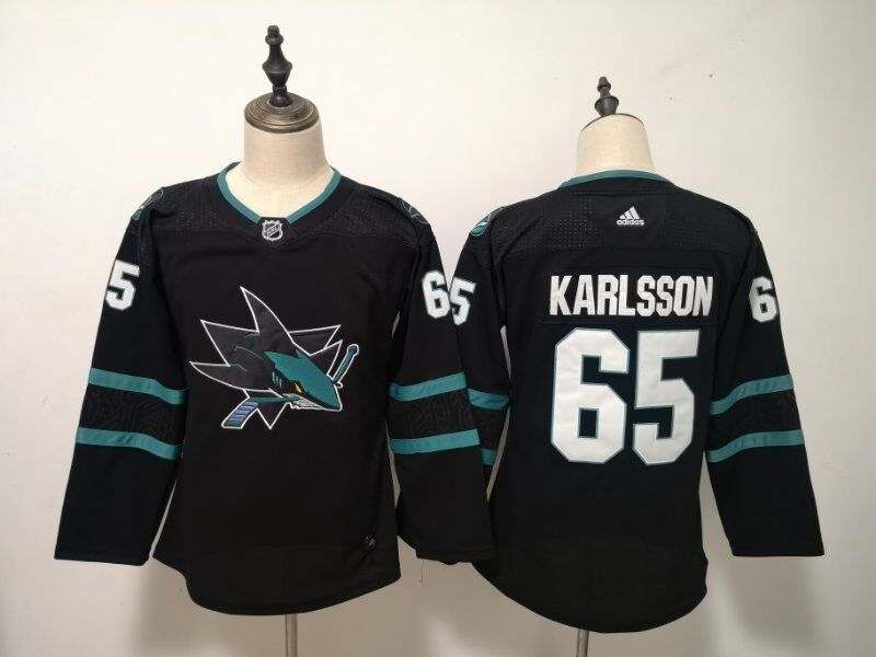 San Jose Sharks #65 KARLSSON Black Women NHL Jersey