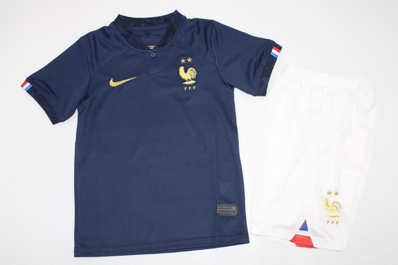 Kids France 2022 Home Soccer Jersey And Shorts