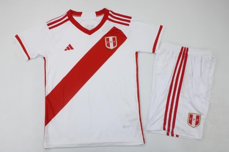 Kids Peru 2023 Home Soccer Jersey And Shorts