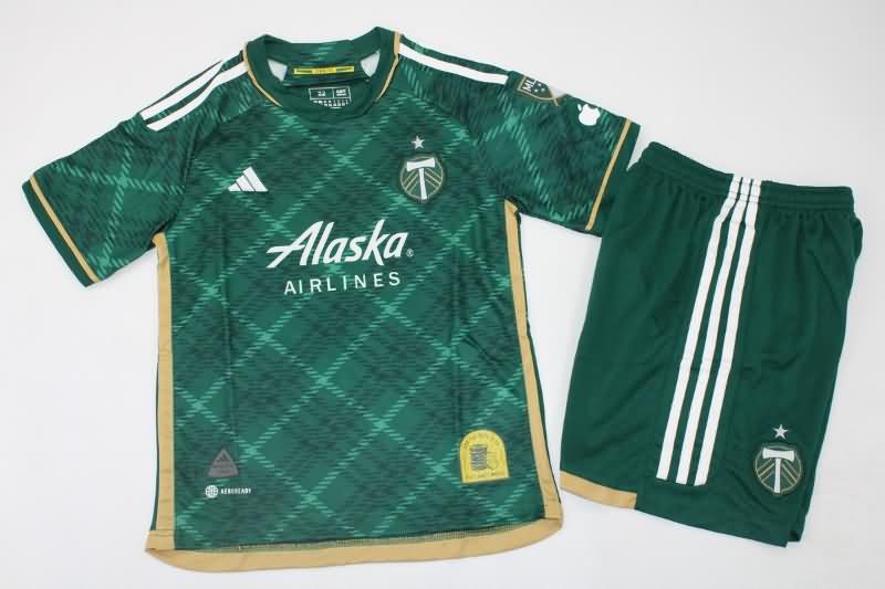 Kids Portland Timbers 2023 Home Soccer Jersey And Shorts
