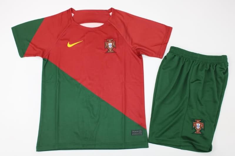 Kids Portugal 2022 Home Soccer Jersey And Shorts