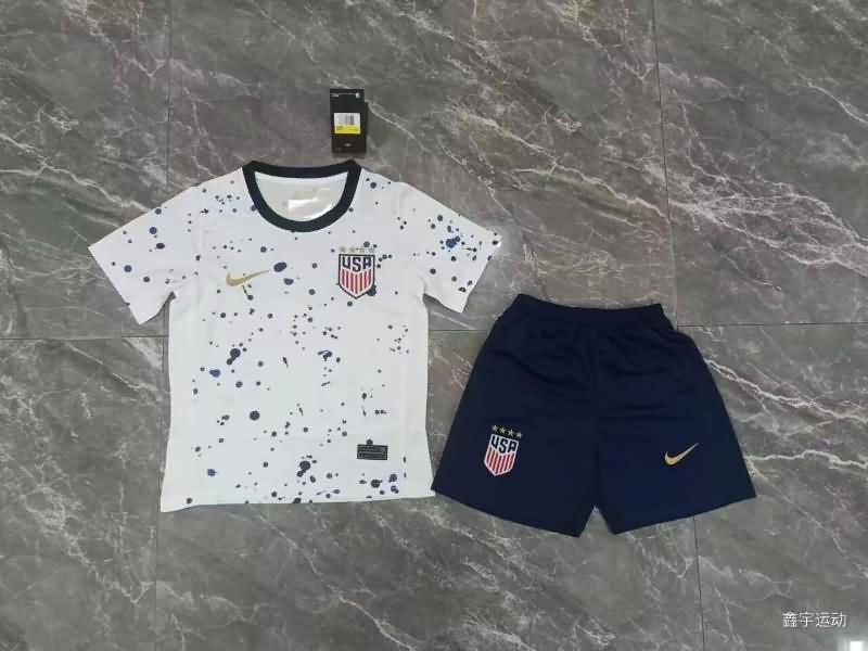 Kids USA 2023 Home Soccer Jersey And Shorts