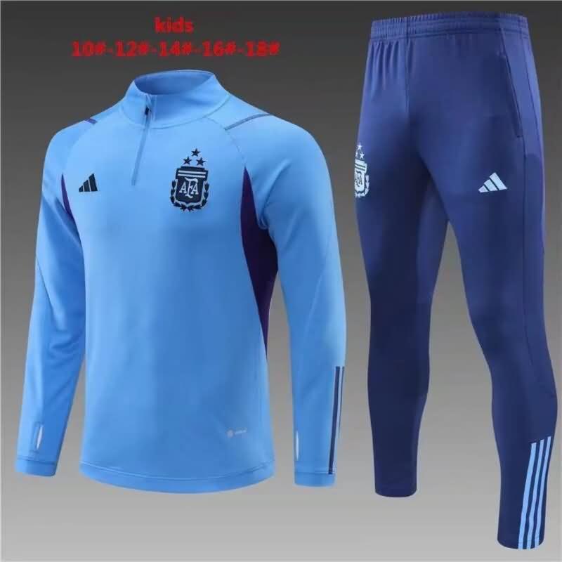 Kids AAA Quality Argentina 2022 Blue Soccer Tracksuit 02