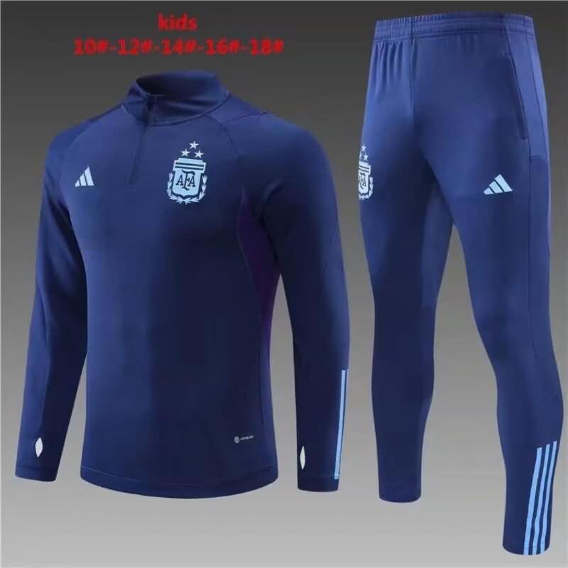 Kids AAA Quality Argentina 2022 Dark Blue Soccer Tracksuit 02
