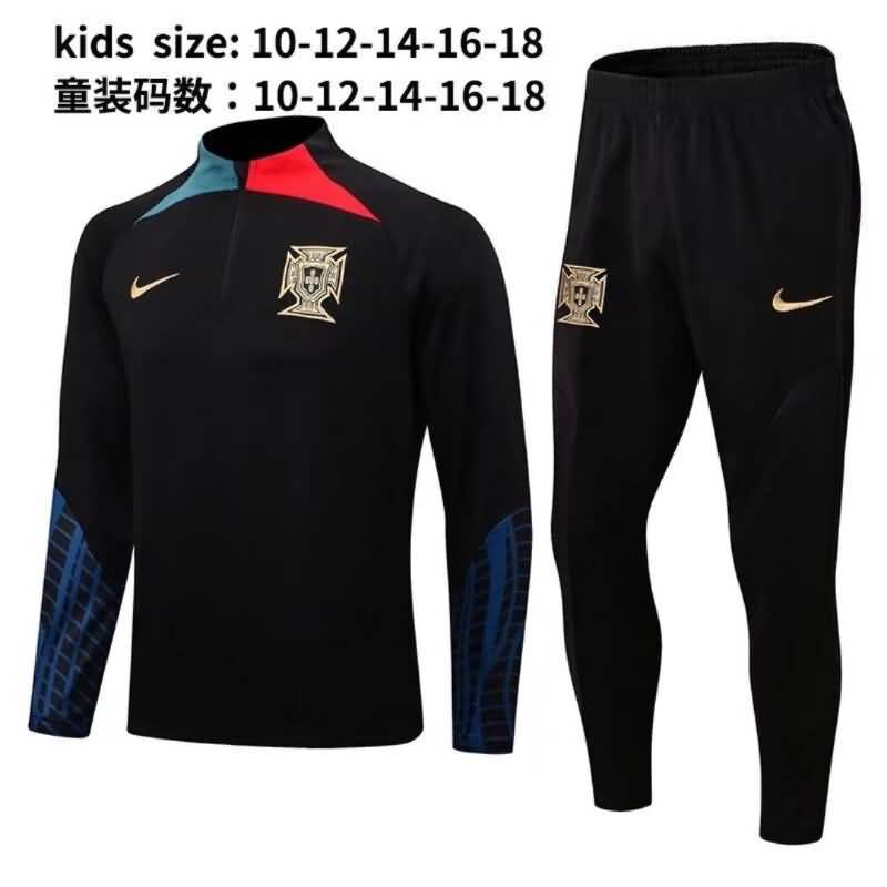 Kids AAA Quality Portugal 2022 Black Soccer Tracksuit