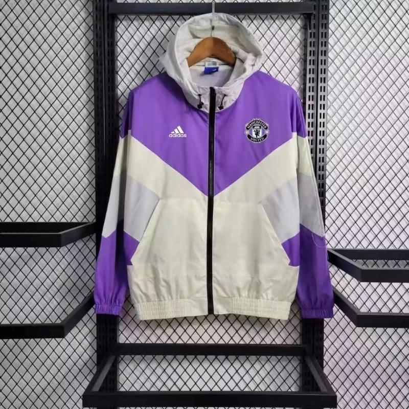 AAA Quality Manchester United 22/23 Purple White Soccer Windbreaker