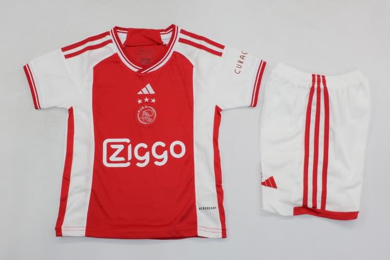 Kids Ajax 23/24 Home Soccer Jersey And Shorts