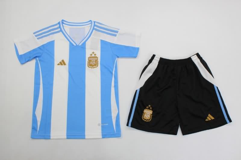 Kids Argentina 2023/24 Home Soccer Jersey And Shorts