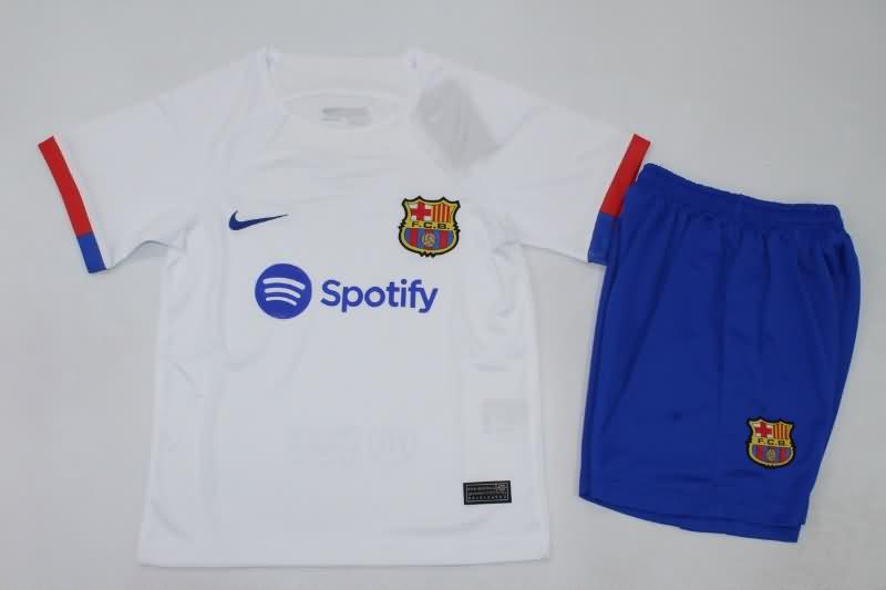 Kids Barcelona 23/24 Away Soccer Jersey And Shorts