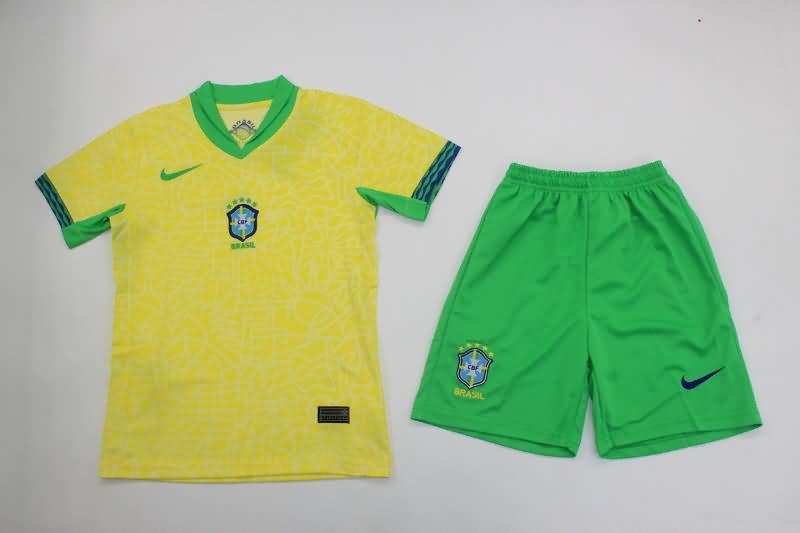 Kids Brazil 2023/24 Home Soccer Jersey And Shorts