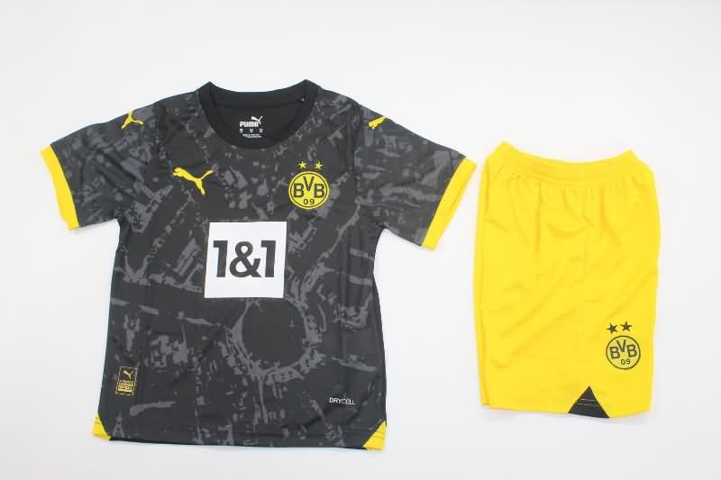 Kids Dortmund 23/24 Away Soccer Jersey And Shorts