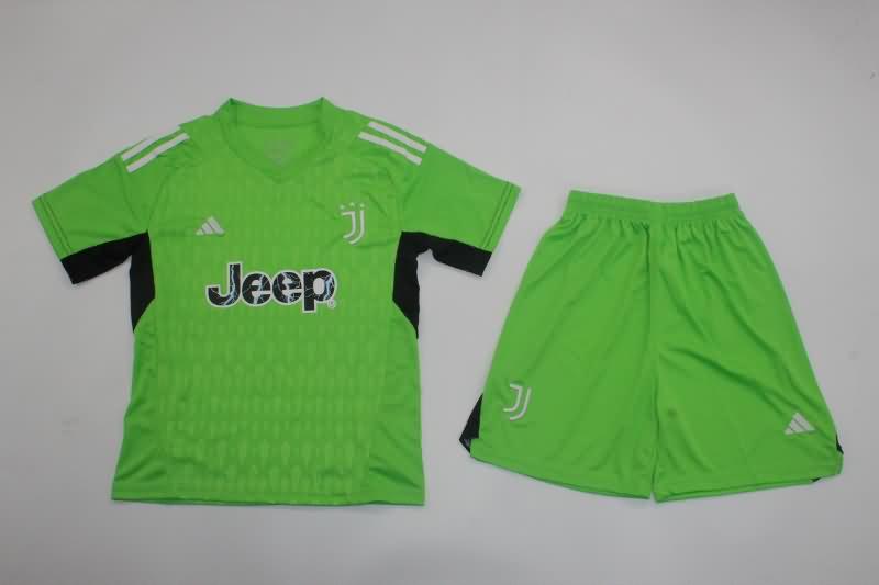 Kids Juventus 23/24 Goalkeeper Green Soccer Jersey And Shorts