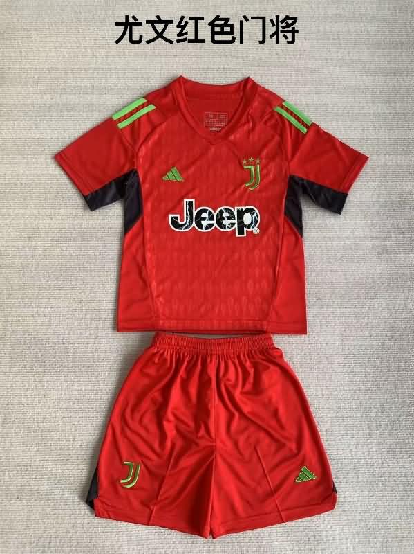 Kids Juventus 23/24 Goalkeeper Red Soccer Jersey And Shorts
