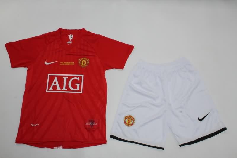Kids Manchester United 2007/08 Home Final Soccer Jersey And Shorts