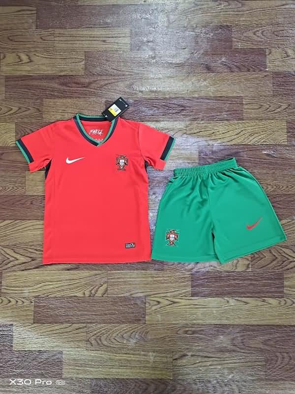 Kids Portugal 2023/24 Home Soccer Jersey And Shorts