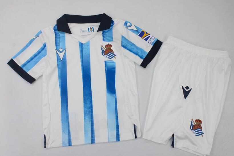 Kids Real Sociedad 23/24 Home Soccer Jersey And Shorts
