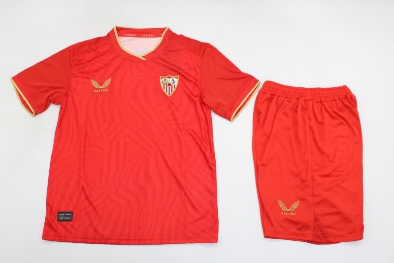 Kids Sevilla 23/24 Away Soccer Jersey And Shorts