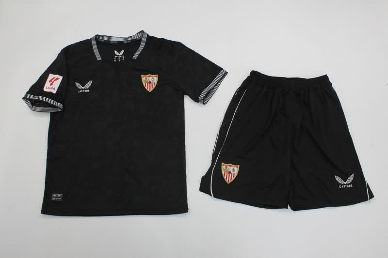 Kids Sevilla 23/24 Goalkeeper Black Soccer Jersey And Shorts
