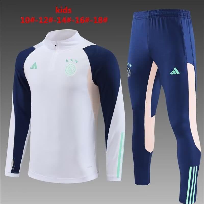 Kids AAA Quality Ajax 23/24 White Soccer Tracksuit