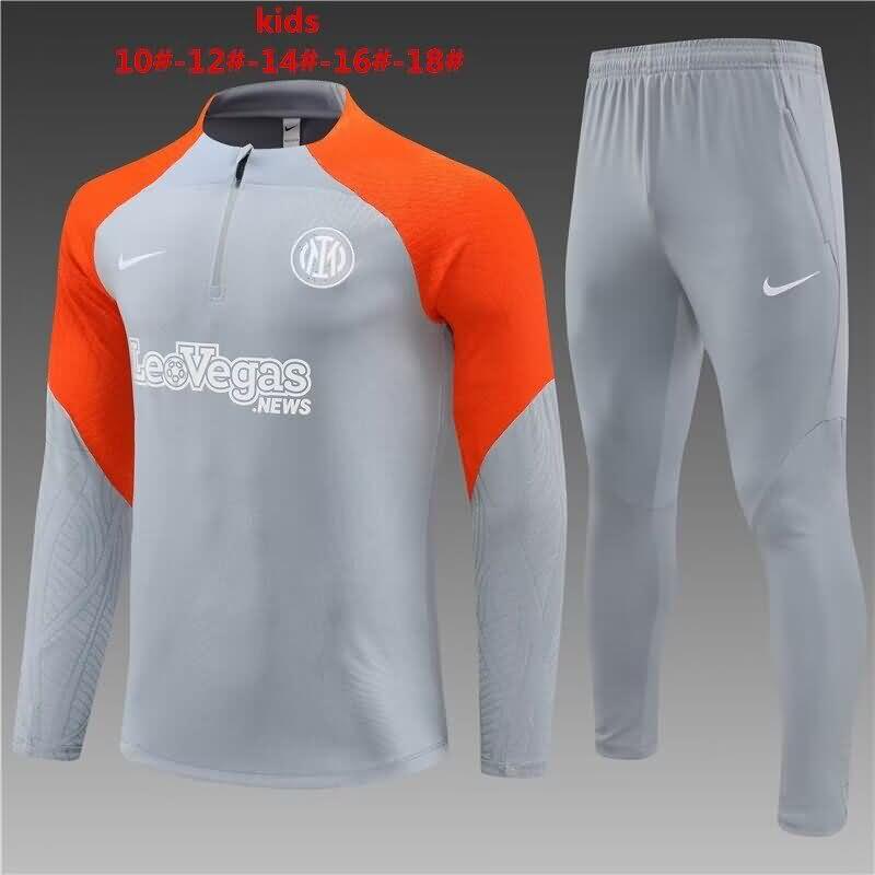Kids AAA Quality Inter Milan 23/24 Grey Soccer Tracksuit
