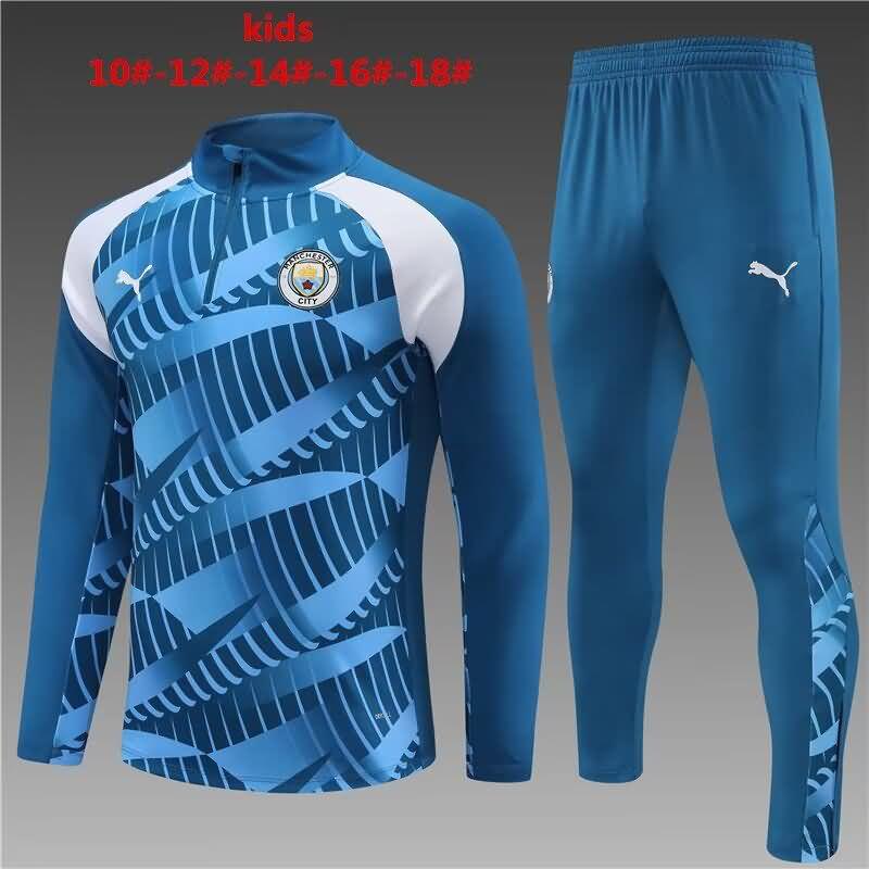 Kids AAA Quality Manchester City 23/24 Blue Soccer Tracksuit