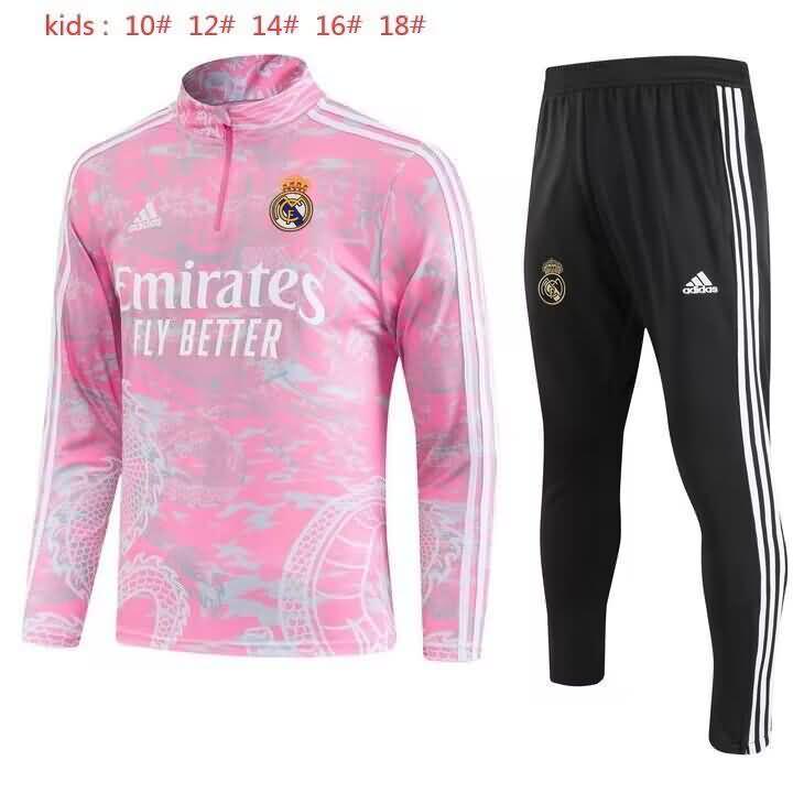 Kids AAA Quality Real Madrid 23/24 Pink Soccer Tracksuit
