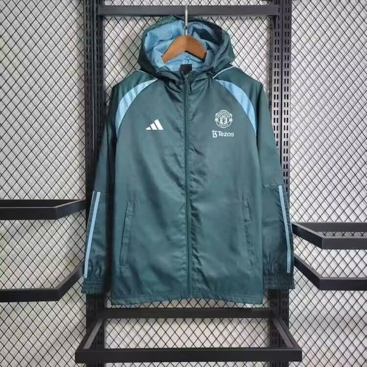 AAA Quality Manchester United 23/24 Green Soccer Windbreaker 02