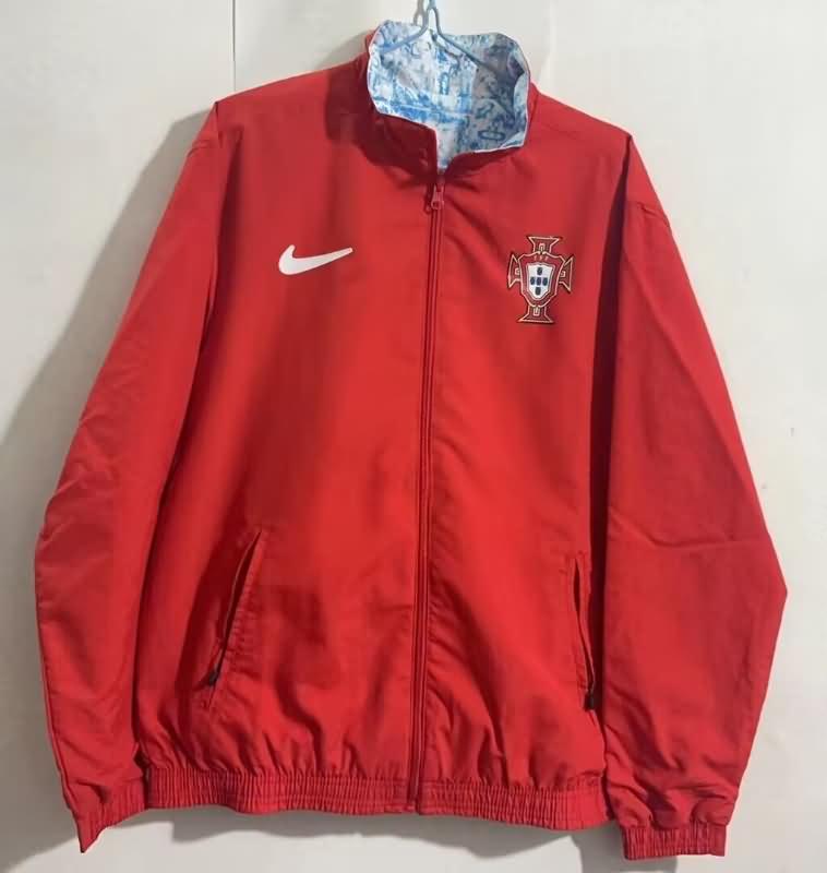 AAA Quality Portugal 2024 Red White Reversible Soccer Windbreaker