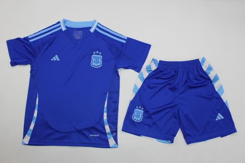 Kids Argentina 2024 Copa America Away Soccer Jersey And Shorts