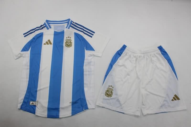 Kids Argentina 2024 Copa America Home Soccer Jersey And Shorts (Player)