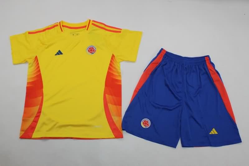 Kids Colombia 2024 Copa America Home Soccer Jersey And Shorts