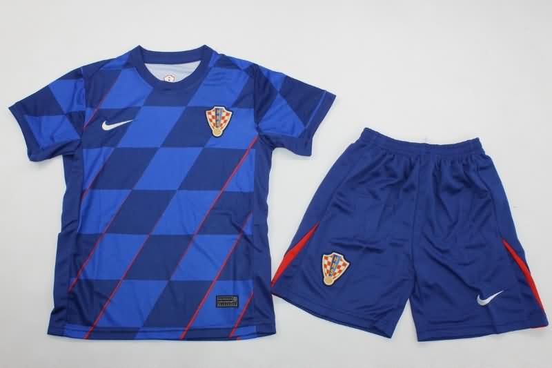 Kids Croatia 2024 Away Soccer Jersey And Shorts