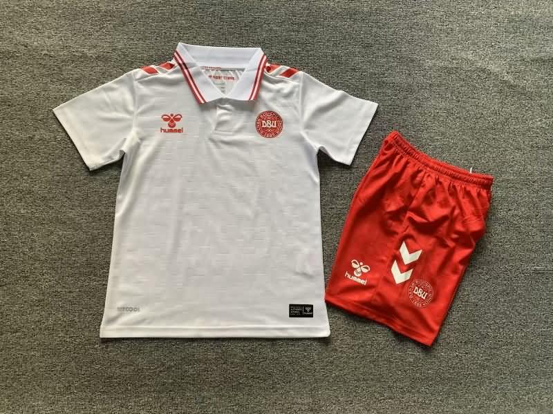 Kids Denmark 2024 Away Soccer Jersey And Shorts